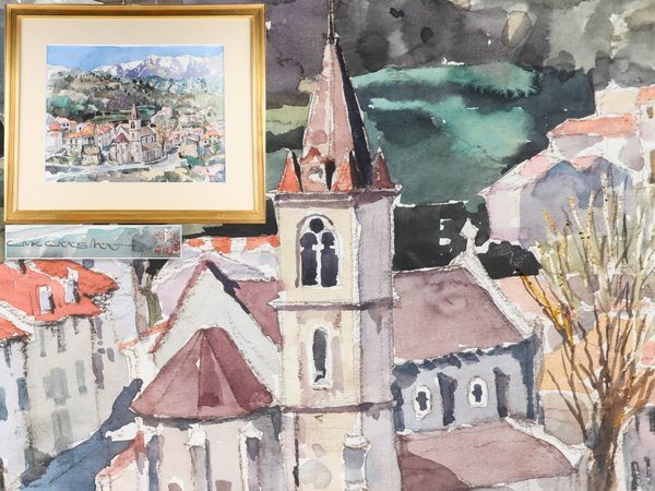 流】赤石文雄 水彩画 肉筆 風景画 KT788(自然、風景画)｜売買された