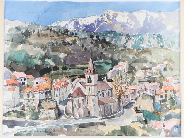 流】赤石文雄 水彩画 肉筆 風景画 KT788(自然、風景画)｜売買された