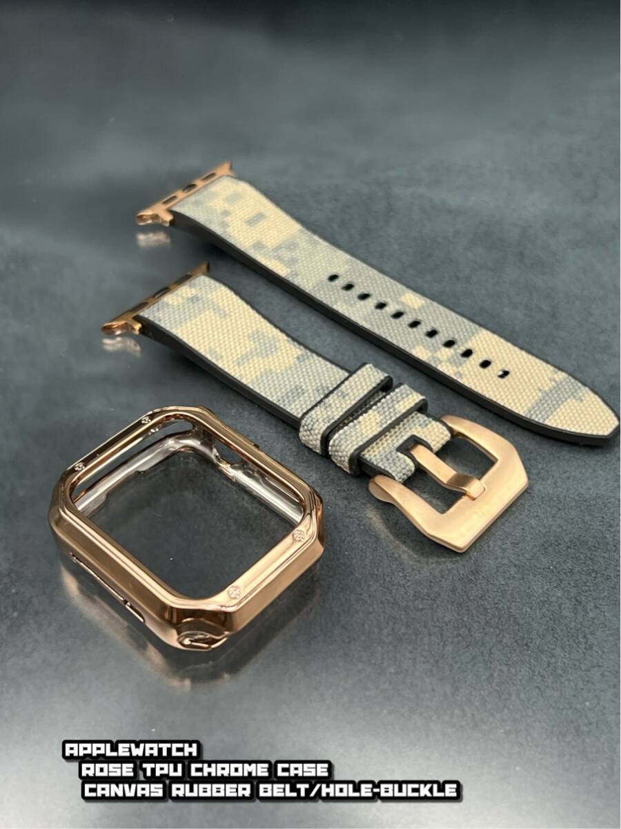 アップルウォッチ TPU ローズクローム ケース キャンバスラバー ベルト 46mm 41mm 45mm 40mm 44mm 38nm 42mm シリーズ9_1