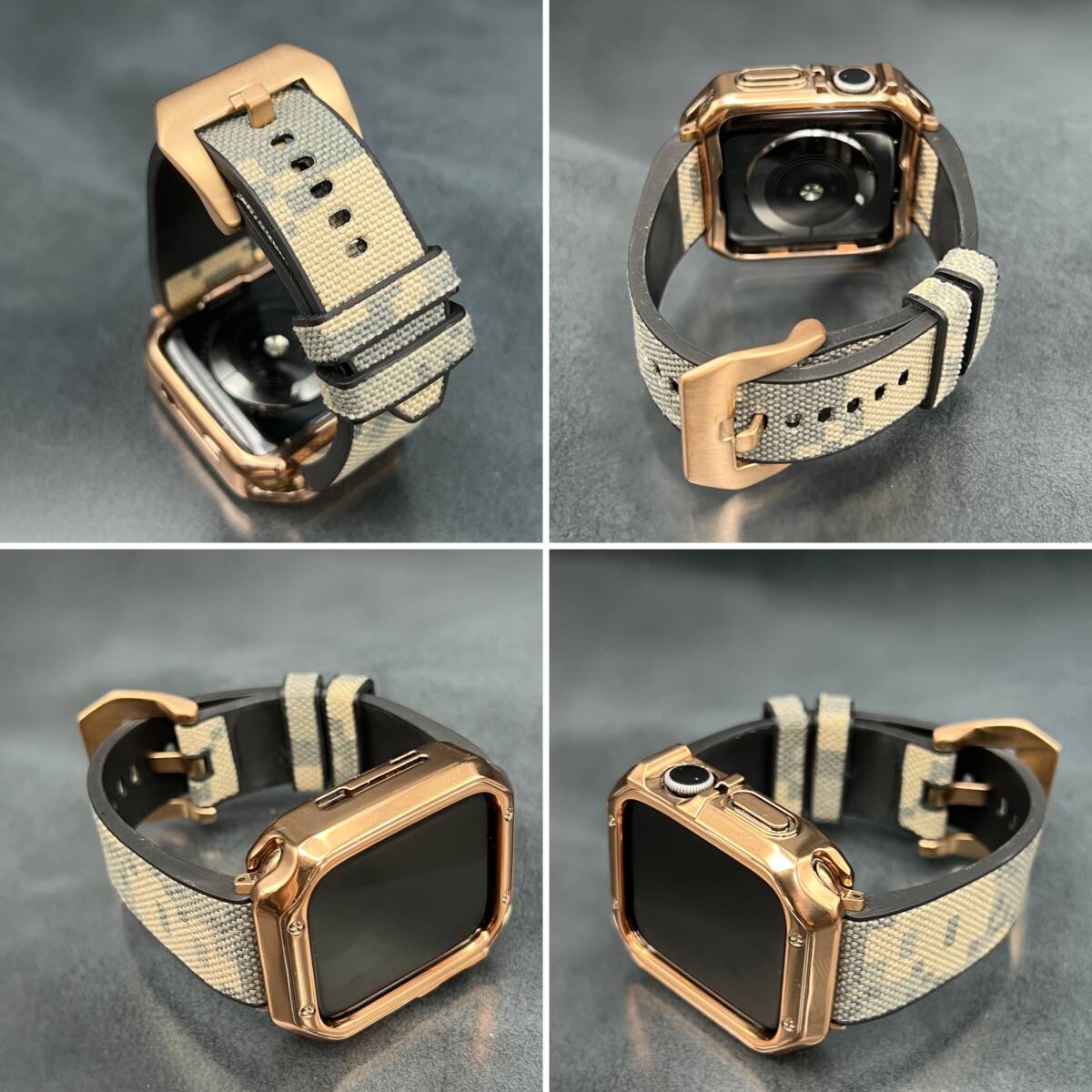 アップルウォッチ TPU ローズクローム ケース キャンバスラバー ベルト 46mm 41mm 45mm 40mm 44mm 38nm 42mm シリーズ9_6