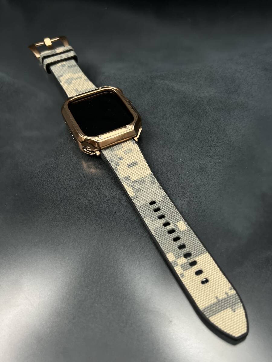 アップルウォッチ TPU ローズクローム ケース キャンバスラバー ベルト 46mm 41mm 45mm 40mm 44mm 38nm 42mm シリーズ9_7