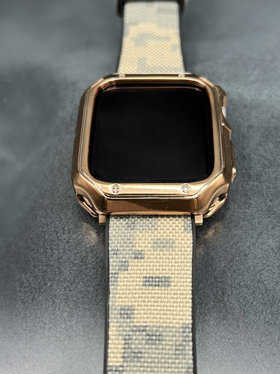 アップルウォッチ TPU ローズクローム ケース キャンバスラバー ベルト 46mm 41mm 45mm 40mm 44mm 38nm 42mm シリーズ9_8