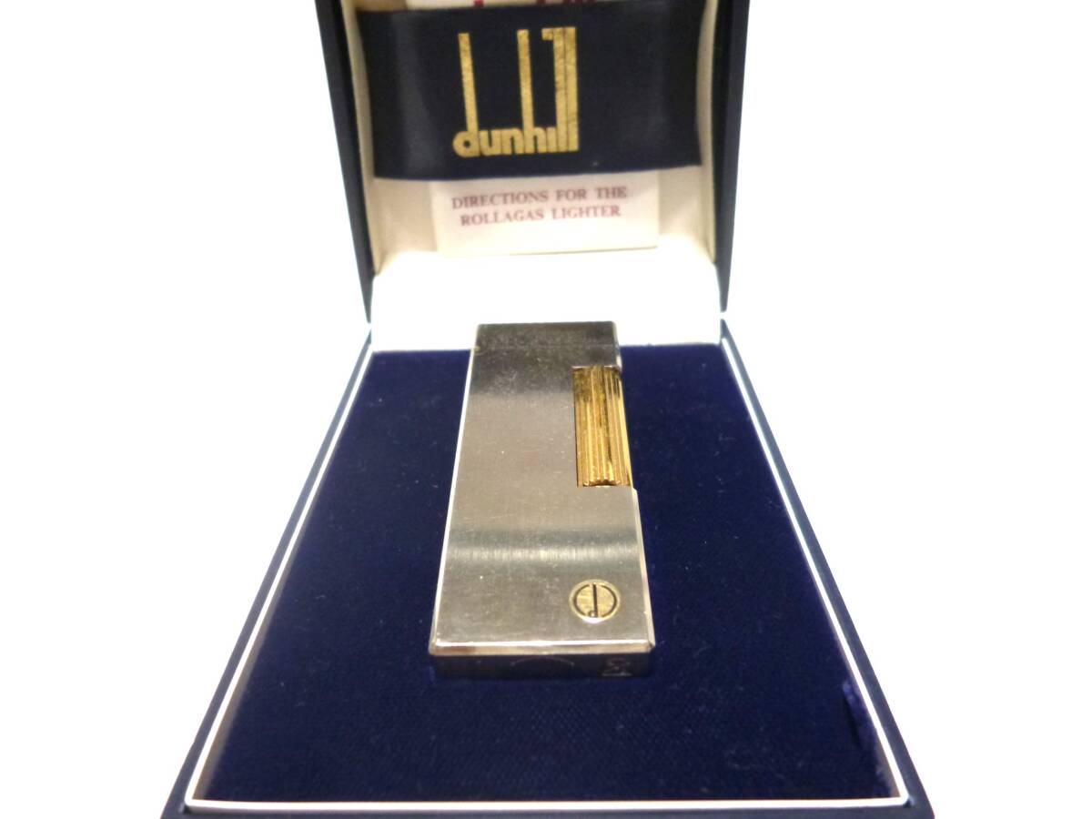 ダンヒル　dunhill　ライター　RL1572　ヘアライン　シルバー＆ゴールド　着火OK　炎調整OK　化粧箱付　美品！！