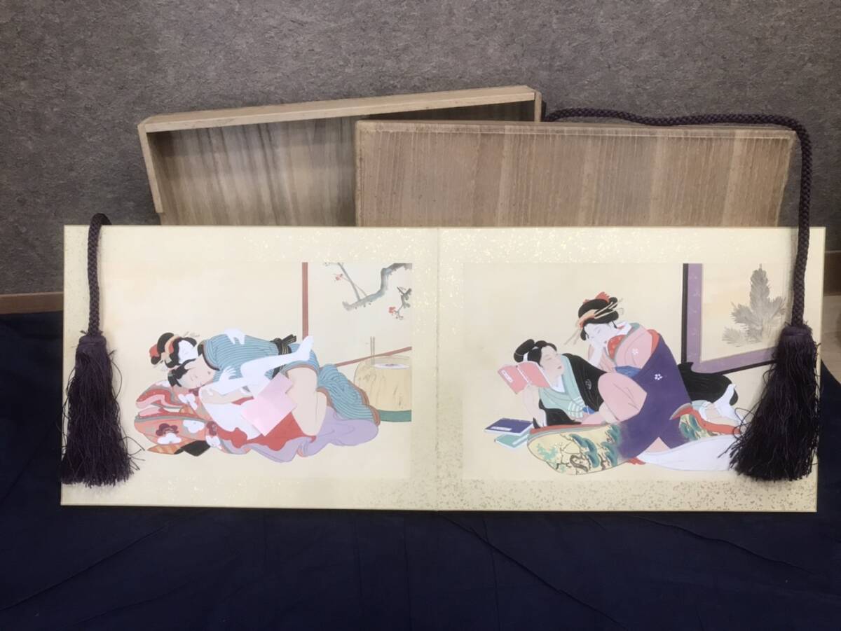 管理157】春画 12図 共箱 屏風 日本画 和本 枕絵 時代物(日本画)｜売買