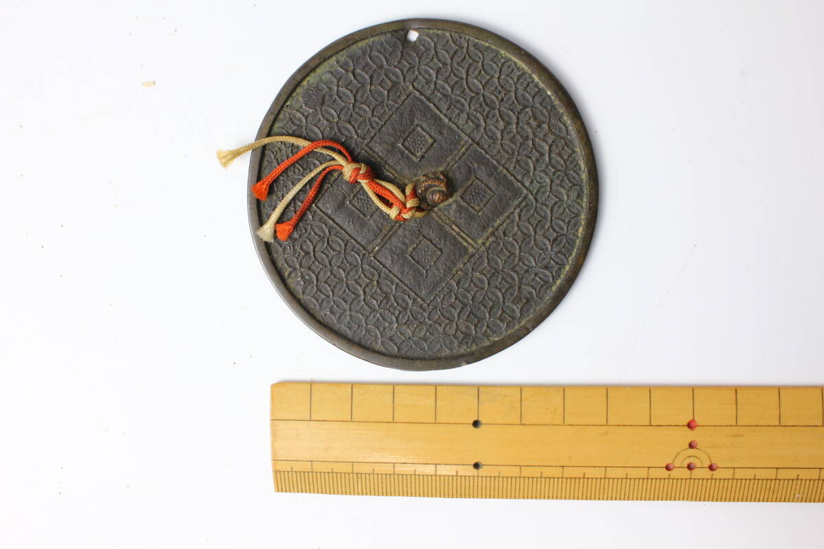 346 室町時代 足利将軍ゆかりの鏡 隅立て四つ目紋 古銅、銅鏡、古鏡