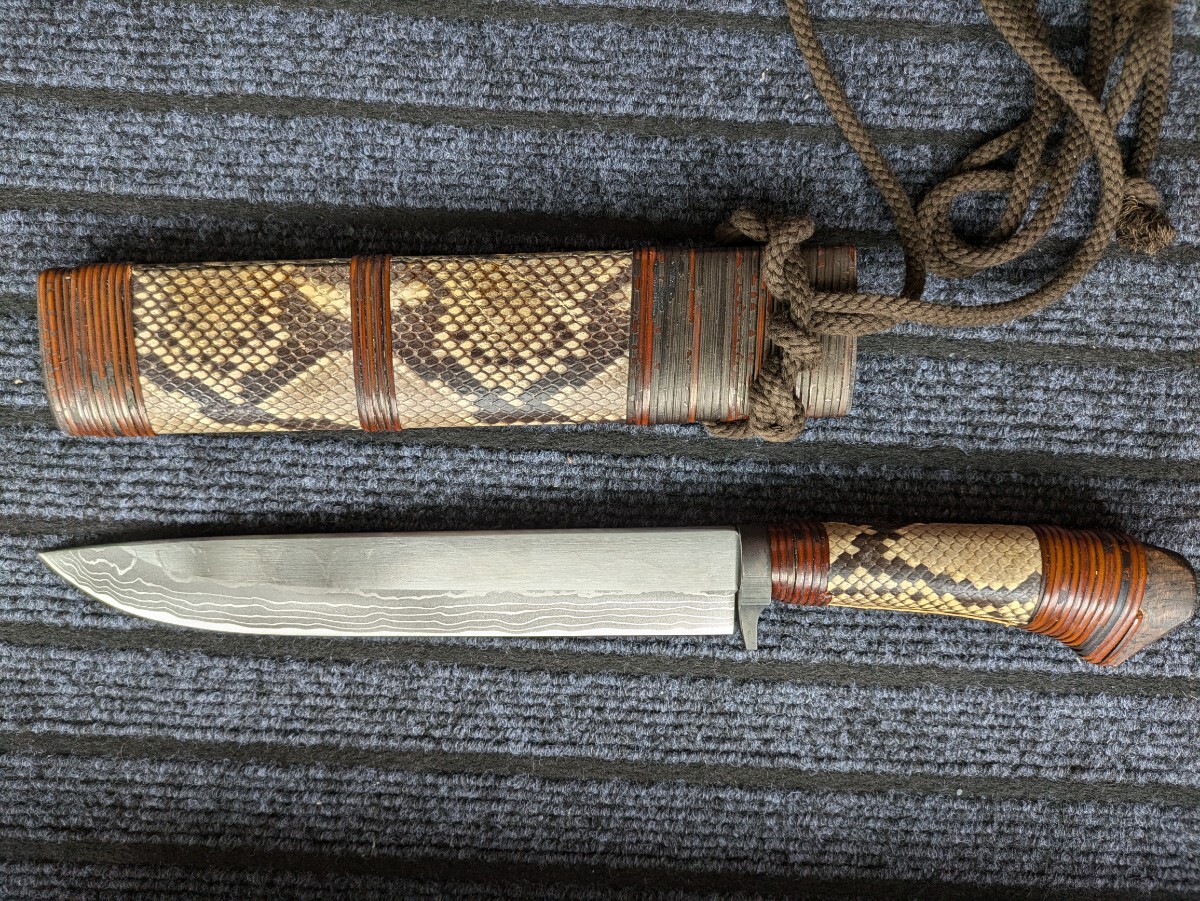 送料込　入手困難　伝統工芸士　佐治武士作　義経240 箱入未使用品　ニシキヘビ　最高級ダマスカス鋼_4