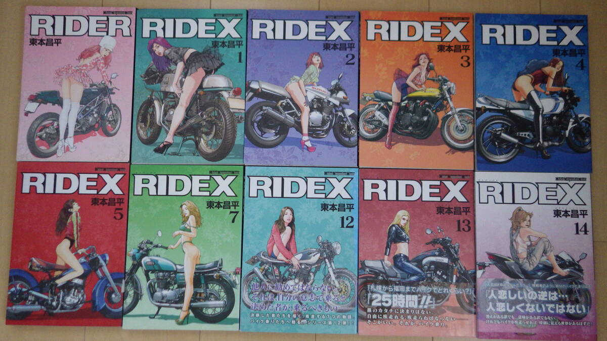 ☆　RIDER / RIDEX 1～5, 7,12～14　 東本昌平　モーターマガジン社　計１０冊　中古（古本）_1