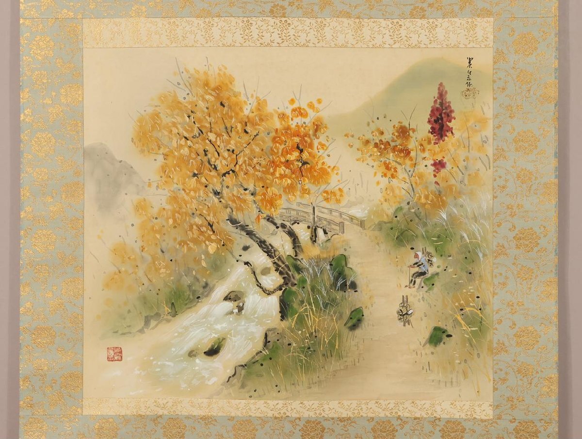 田中案山子／田中以知庵師事「秋草」掛軸 紙本 共箱 真作】◇田中案山子◇秋山小憩◇紅葉◇共箱◇太巻き◇肉筆◇絹本◇掛軸