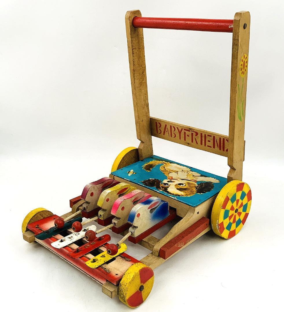 昭和レトロ ヴィンテージ 木製 カタカタ 手押し車 ハンドカー ウサギ
