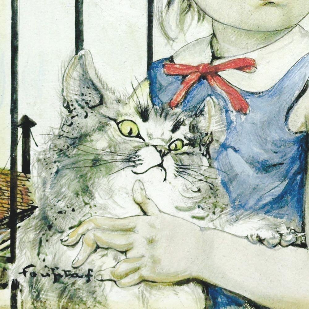 真作】【WISH】藤田嗣治 レオナール・フジタ「Fillette au chat