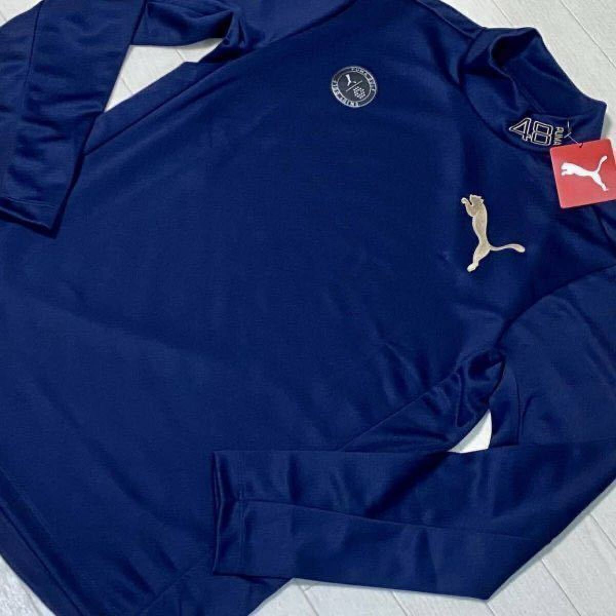 新品★PUMA GOLF プーマ ゴルフ 左胸ビッグロゴ 吸汗速乾 長袖モックネックシャツ/ネイビー/サイズXL/送料185円_2