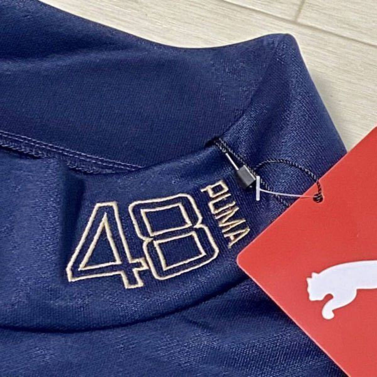 新品★PUMA GOLF プーマ ゴルフ 左胸ビッグロゴ 吸汗速乾 長袖モックネックシャツ/ネイビー/サイズXL/送料185円_3