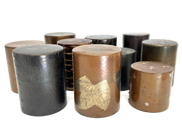 玉川堂 他 茶筒 10点まとめてセット 打出 葉文 樺細工 鎚起銅器 人間