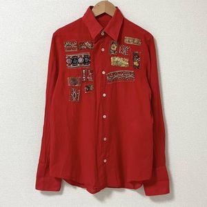 AD2004 tricot COMME des GARCONS ビーズ 民族刺繍 長袖 シャツ 赤 トリココムデギャルソ