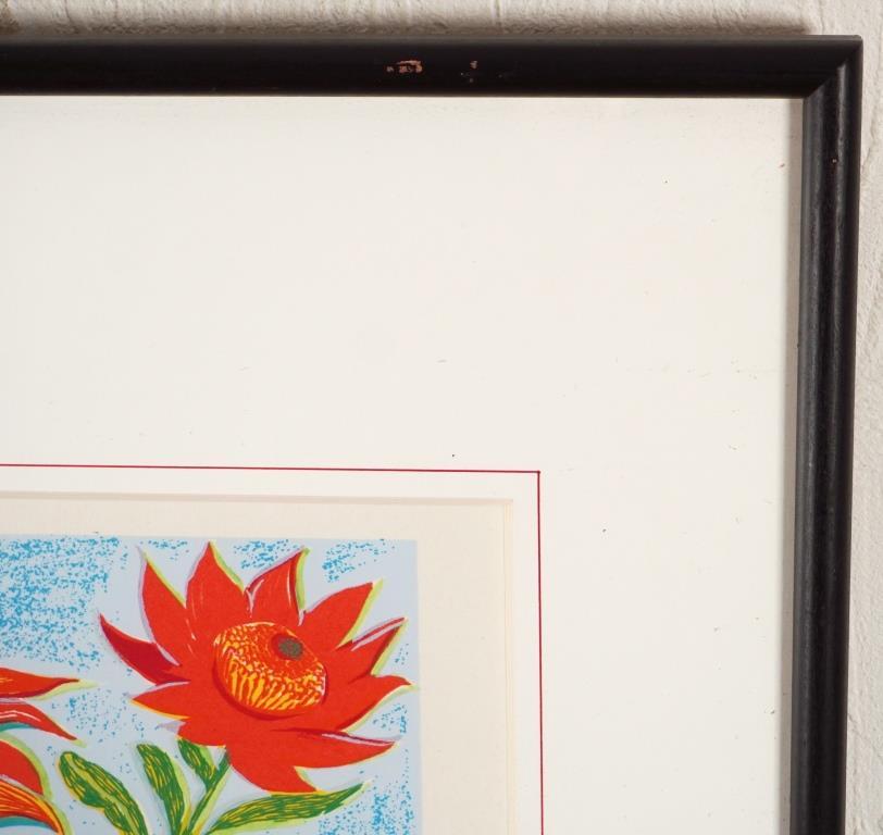 杉浦正美画伯サイン入り版画 杉浦正美『花』◇リトグラフ◇直筆サイン有◇実力作家！二科展特選！師