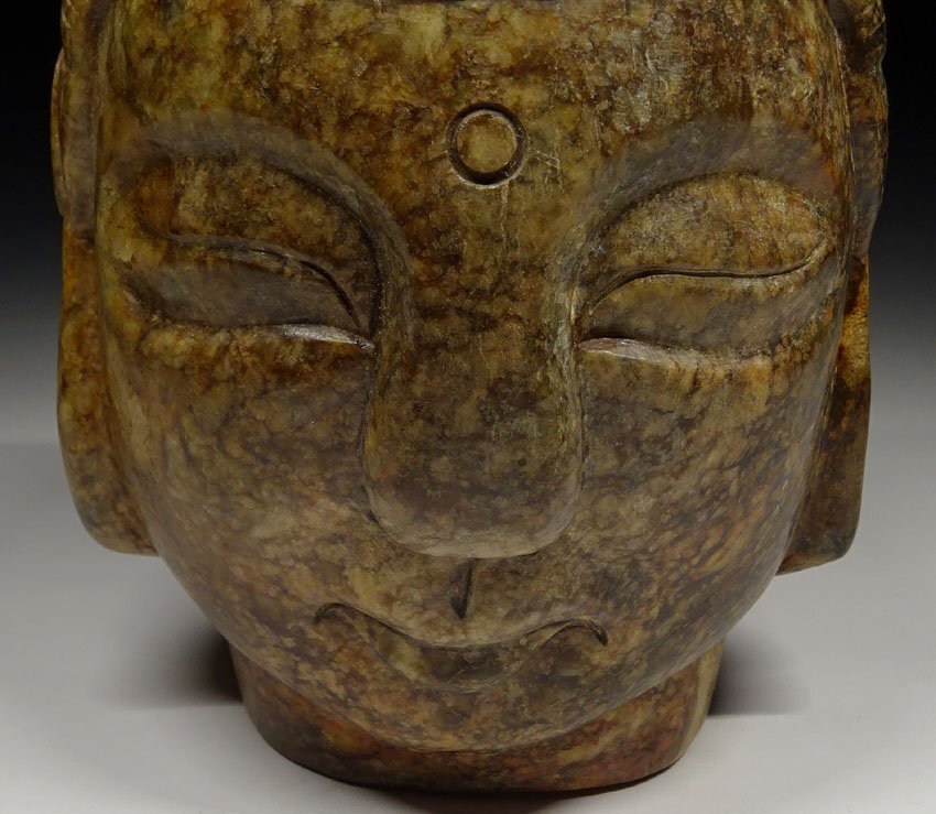 緑屋c□ 中国古玩 石仏 仏頭 釈迦如来像 仏像 仏教美術 唐物 時代物 i9