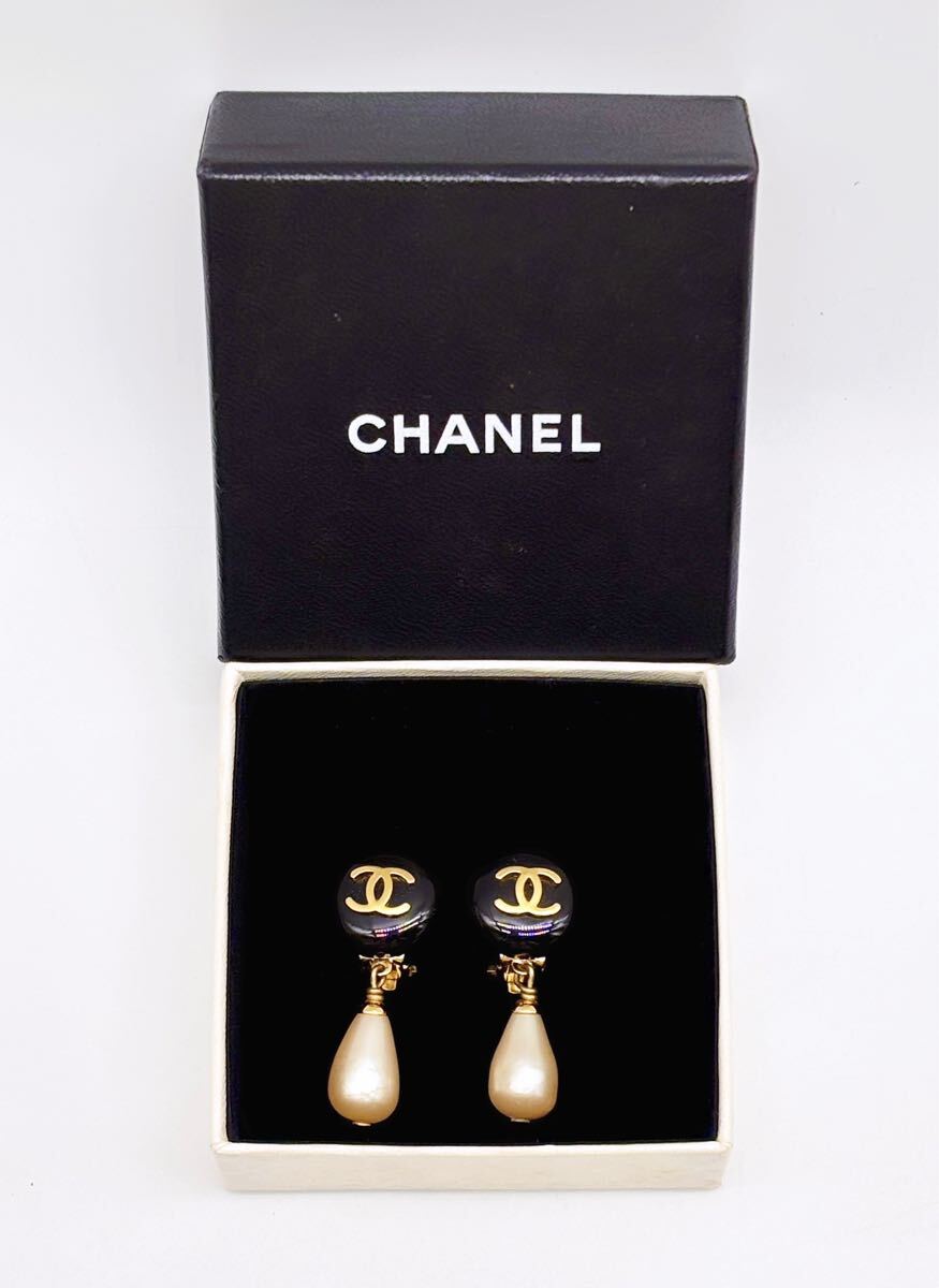 1円〜 極貴重 CHANEL シャネル 95P ココマーク 雫パール ビジュー スイング イヤリング ゴールド ブラック 箱付き 正規刻印 高級宝飾 小物_2