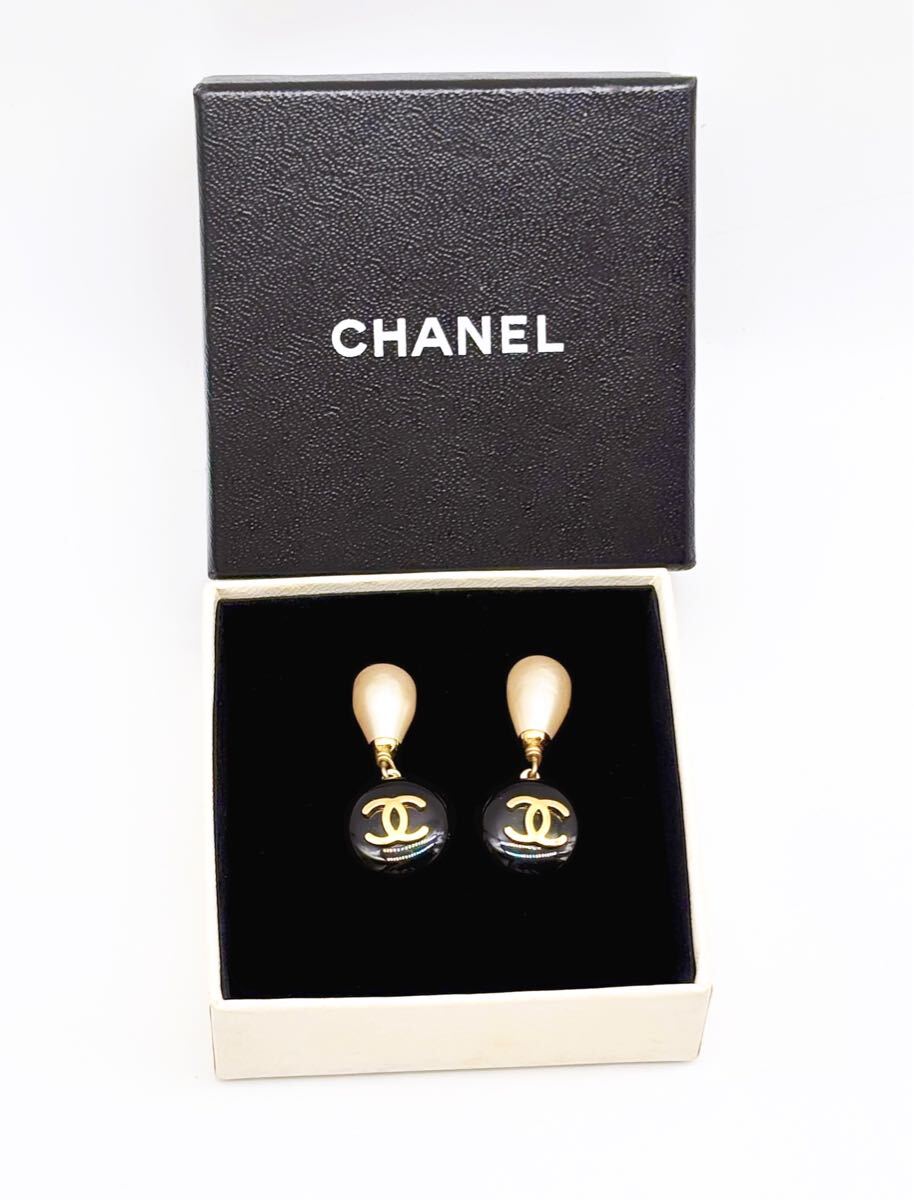 1円〜 極貴重 CHANEL シャネル 95P ココマーク 雫パール ビジュー スイング イヤリング ゴールド ブラック 箱付き 正規刻印 高級宝飾 小物_3