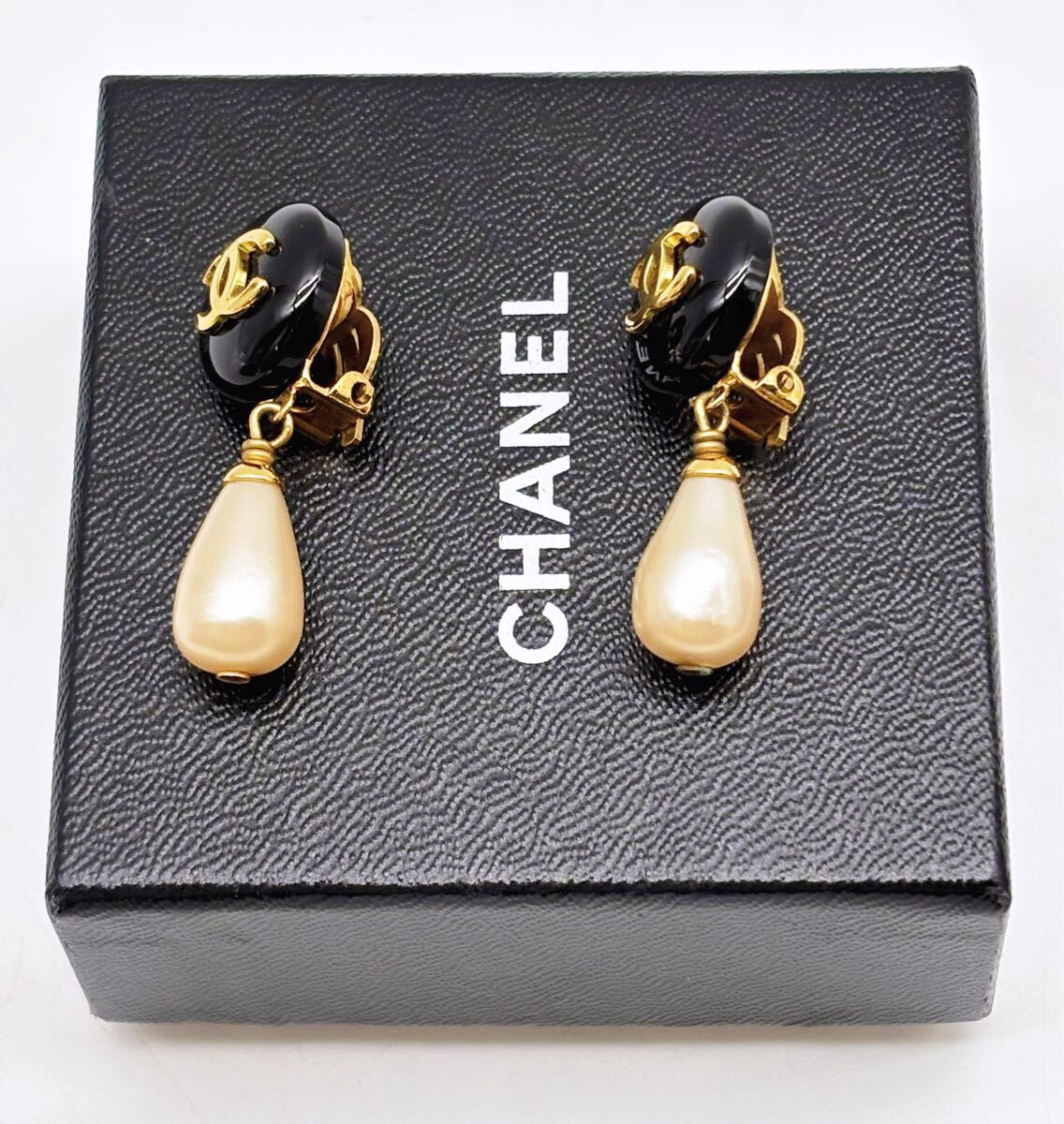 1円〜 極貴重 CHANEL シャネル 95P ココマーク 雫パール ビジュー スイング イヤリング ゴールド ブラック 箱付き 正規刻印 高級宝飾 小物_5