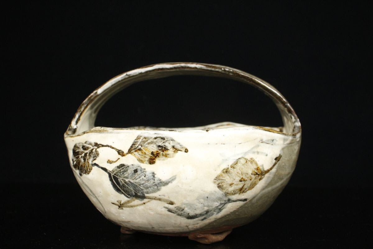 LIG】尾形乾山 葉文手付鉢 20㎝ 菓子器 古美術品 コレクター収蔵品 [.E