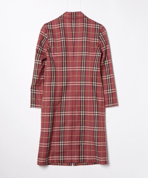 BURBERRY BLUE LABEL」 チェック柄ステンカラーコート 38 レッド