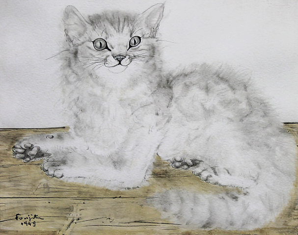 ■藤田嗣治 【Le chat（猫）】 リトグラフ 直筆サイン エディション有り 証明書有り 藤田嗣治 | 証明書「Chat 摺師サイン「親子猫 10&frasl;100」猫 サインと