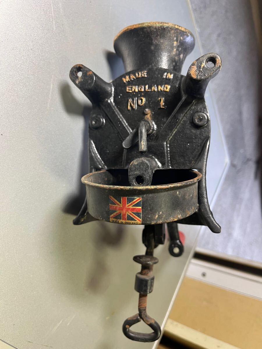 大人気，品質保証 ENGLAND アンティーク コーヒーミル 手動式 SPONG No レトロ スポング 英国製 ヴィンテージ