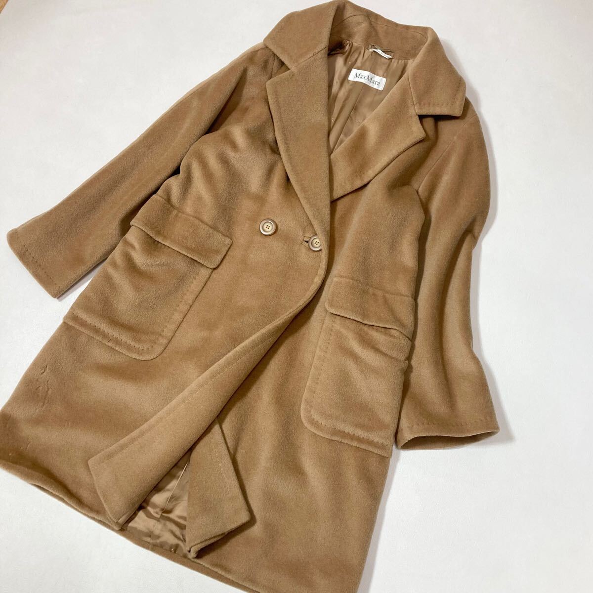 美品✨マックスマーラ ロングコート カシミヤ 女優襟 白タグ グレー 40 AA マックスマーラ MaxMara 最高級 白タグ 女優襟 ウール カシミヤ