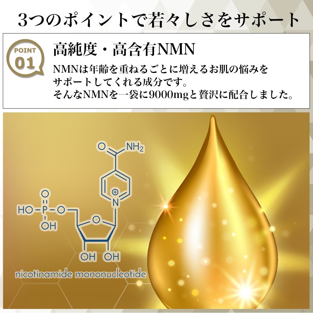 瓶タイプ 最安値への挑戦ＮＭＮを9000mg贅沢に配合！次世代エイジングケアサプリ　完全国内生産【富山県】 nmn サプリ 9000mg 90粒_3