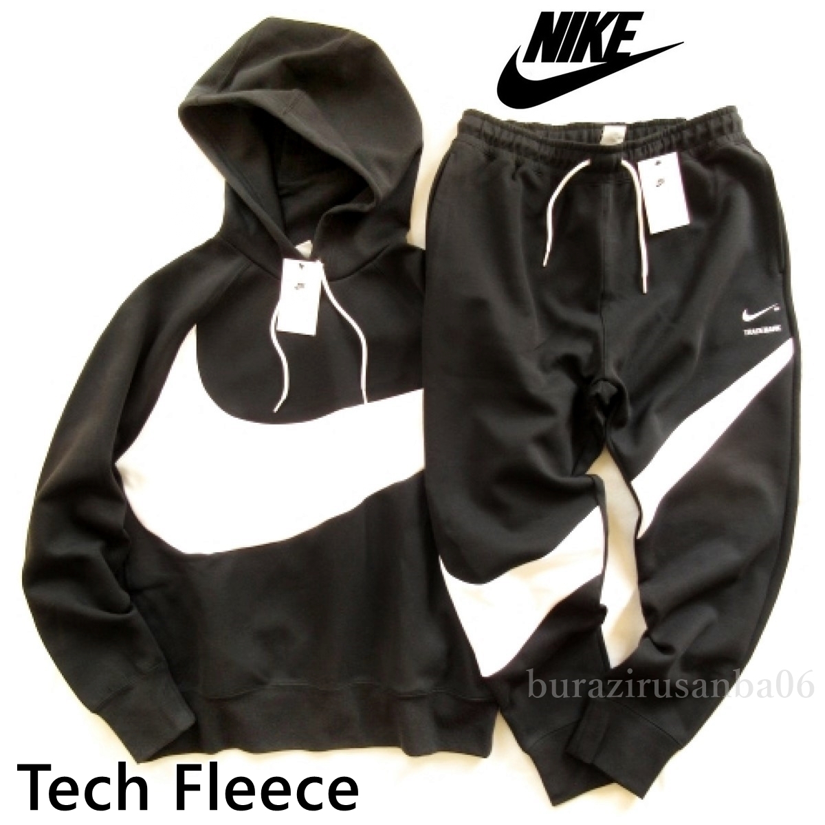 XXL ナイキ ビッグスウッシュ テックフリース 上下セット スウェット 黒 L◇未使用 定価26,400円 NIKE ナイキ テックフリース ビッグスウッシュ