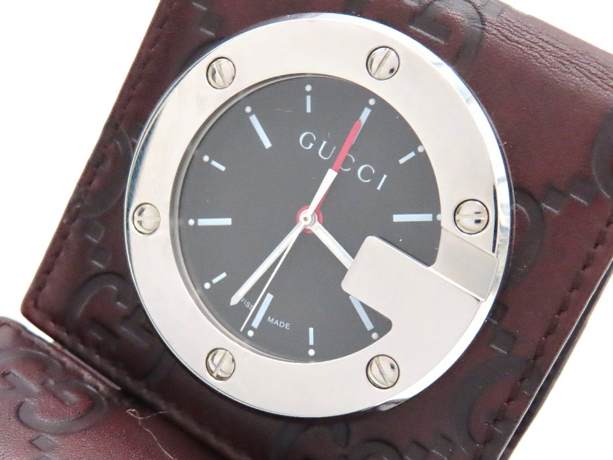 1円 グッチ(GUCCI) 200 SS/革 ブラック文字盤 メンズ 置時計 稼働 QZ