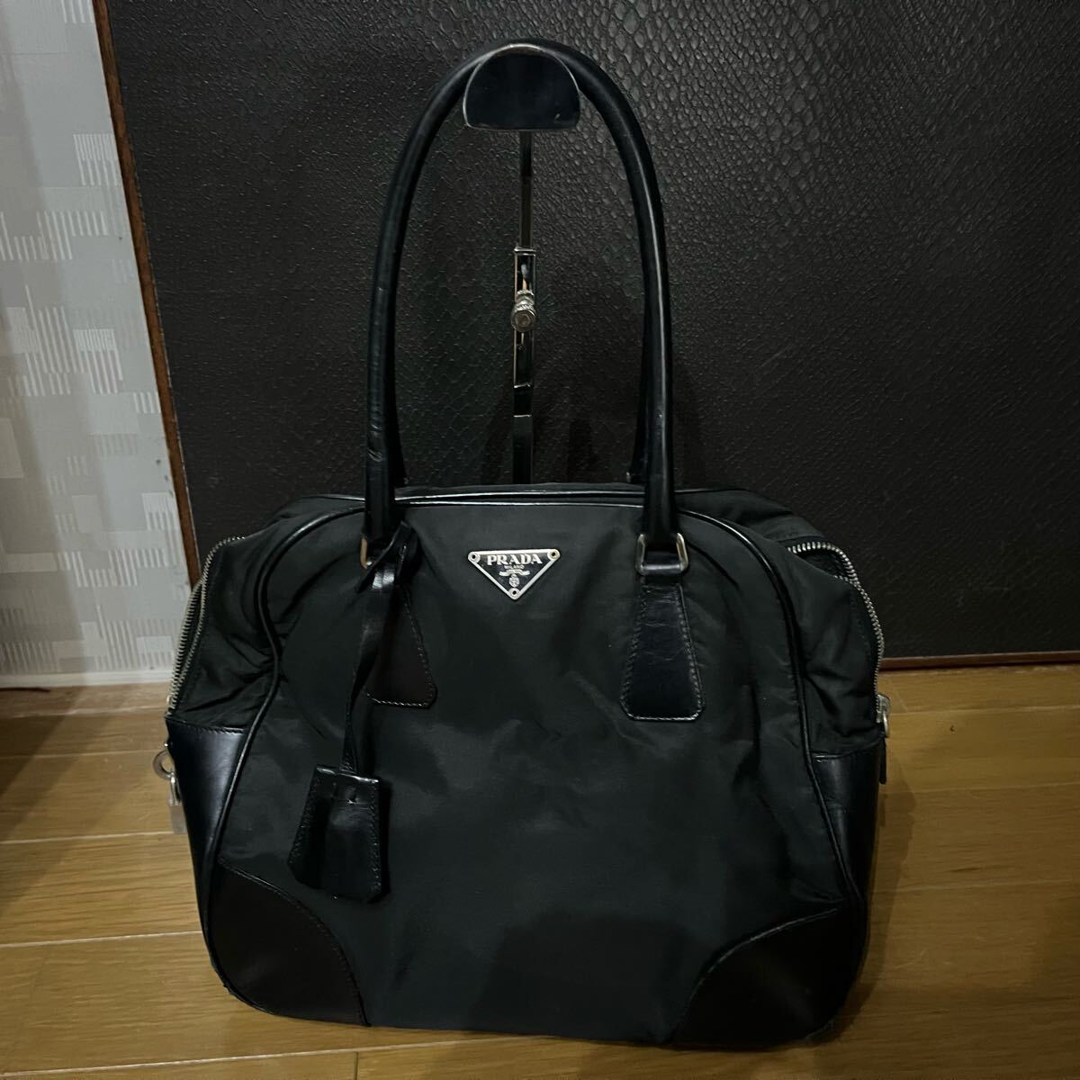 プラダ 1円 PRADA トートバッグ ハンドバッグ レザー ポーチ付 