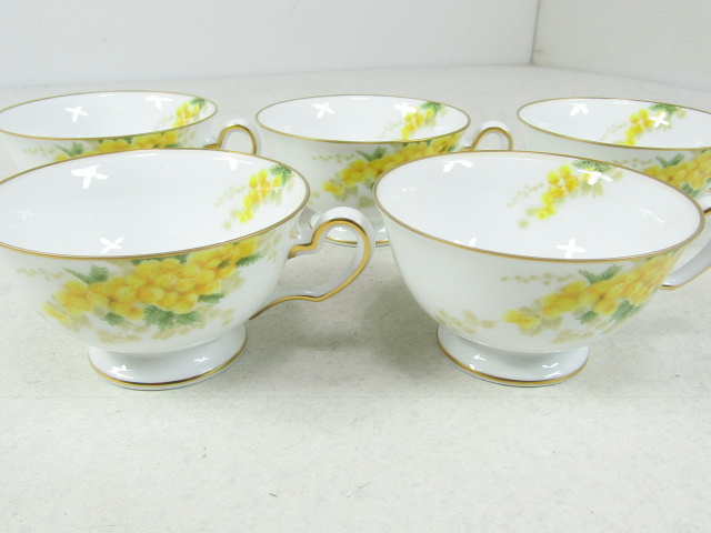 ■■大倉陶園 OKURA オークラ ミモザ カップ＆ソーサー 5客 花ことばシリーズ 金彩花柄/洋食器■■ 大倉陶園 カップ＆ソーサー OKURA 金彩花柄&frasl;洋食器■■ 花ことばシリーズ モーニング