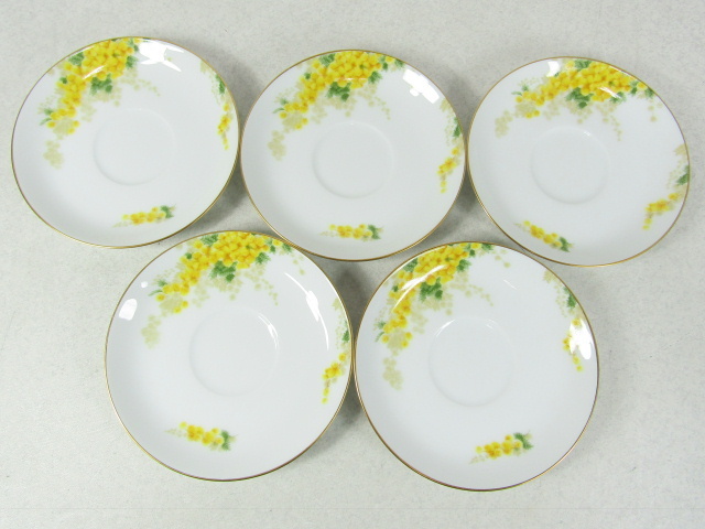 ■■大倉陶園 OKURA オークラ ミモザ カップ＆ソーサー 5客 花ことばシリーズ 金彩花柄/洋食器■■ 大倉陶園 カップ＆ソーサー OKURA 金彩花柄&frasl;洋食器■■ 花ことばシリーズ モーニング