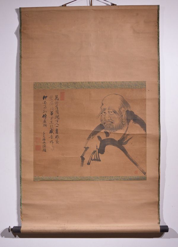 【瓢】真作　千丈実巌　「達磨図画賛」　曹洞宗　信州長国寺住　近江無名庵　拈華実参の法嗣　滋賀県　江戸時代後期　禅　仏教　掛け軸 瓢真作 「達磨図画賛」 曹洞宗 達磨図（向嶽寺） - 国宝を巡る