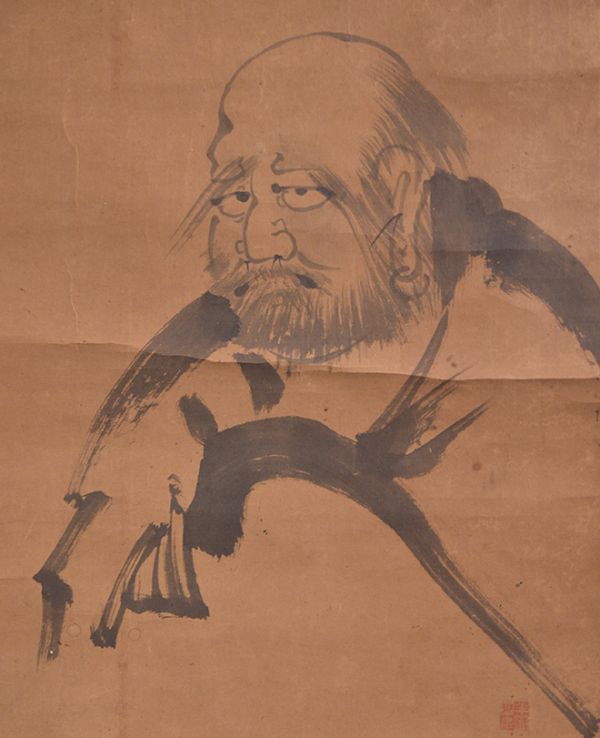 【瓢】真作　千丈実巌　「達磨図画賛」　曹洞宗　信州長国寺住　近江無名庵　拈華実参の法嗣　滋賀県　江戸時代後期　禅　仏教　掛け軸 瓢真作 「達磨図画賛」 曹洞宗 達磨図（向嶽寺） - 国宝を巡る