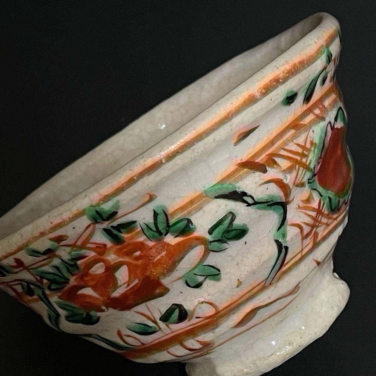 高麗唐津 茶碗 刷毛目唐草文 箱付き【初品】時代物 古唐津 李朝 茶道具