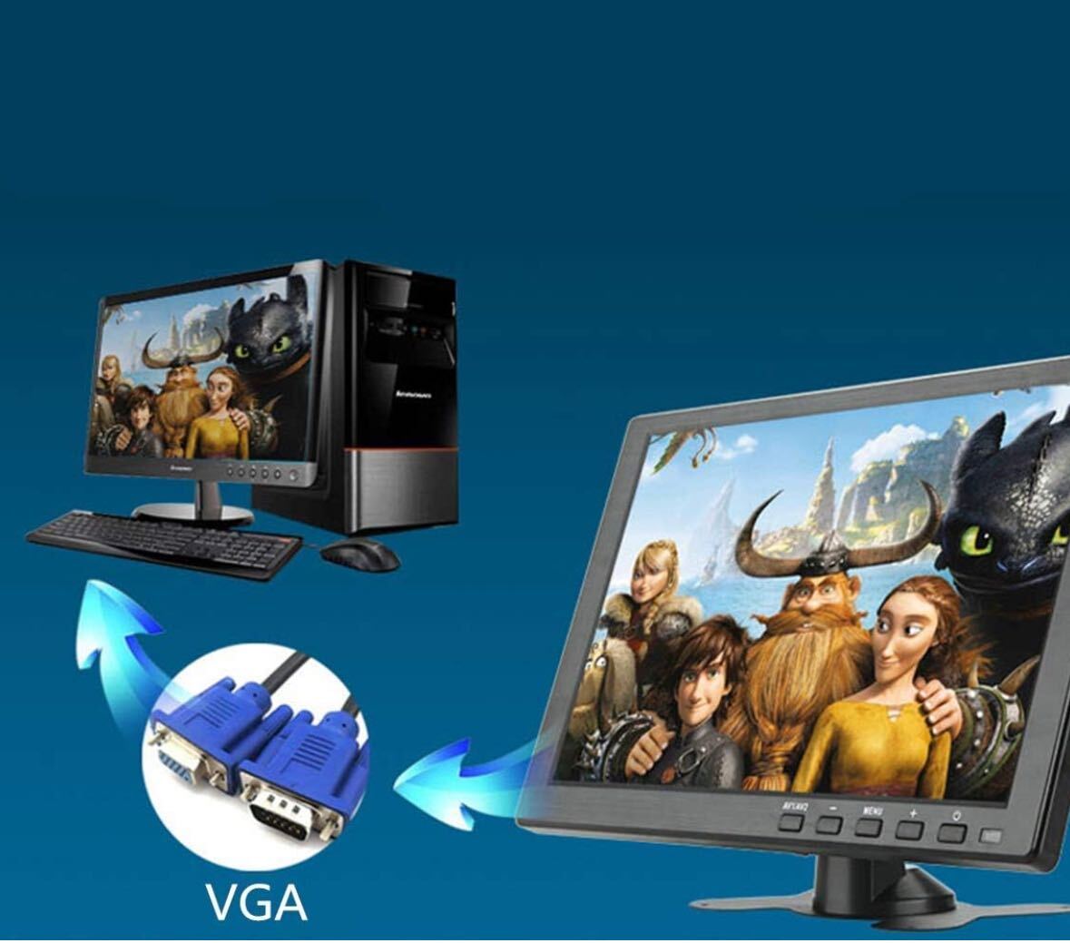 10.1インチ液晶小型モニター 1024X600解像度 DC12V車載ディスプレイ VGA HDMI BNC AV 入力 
