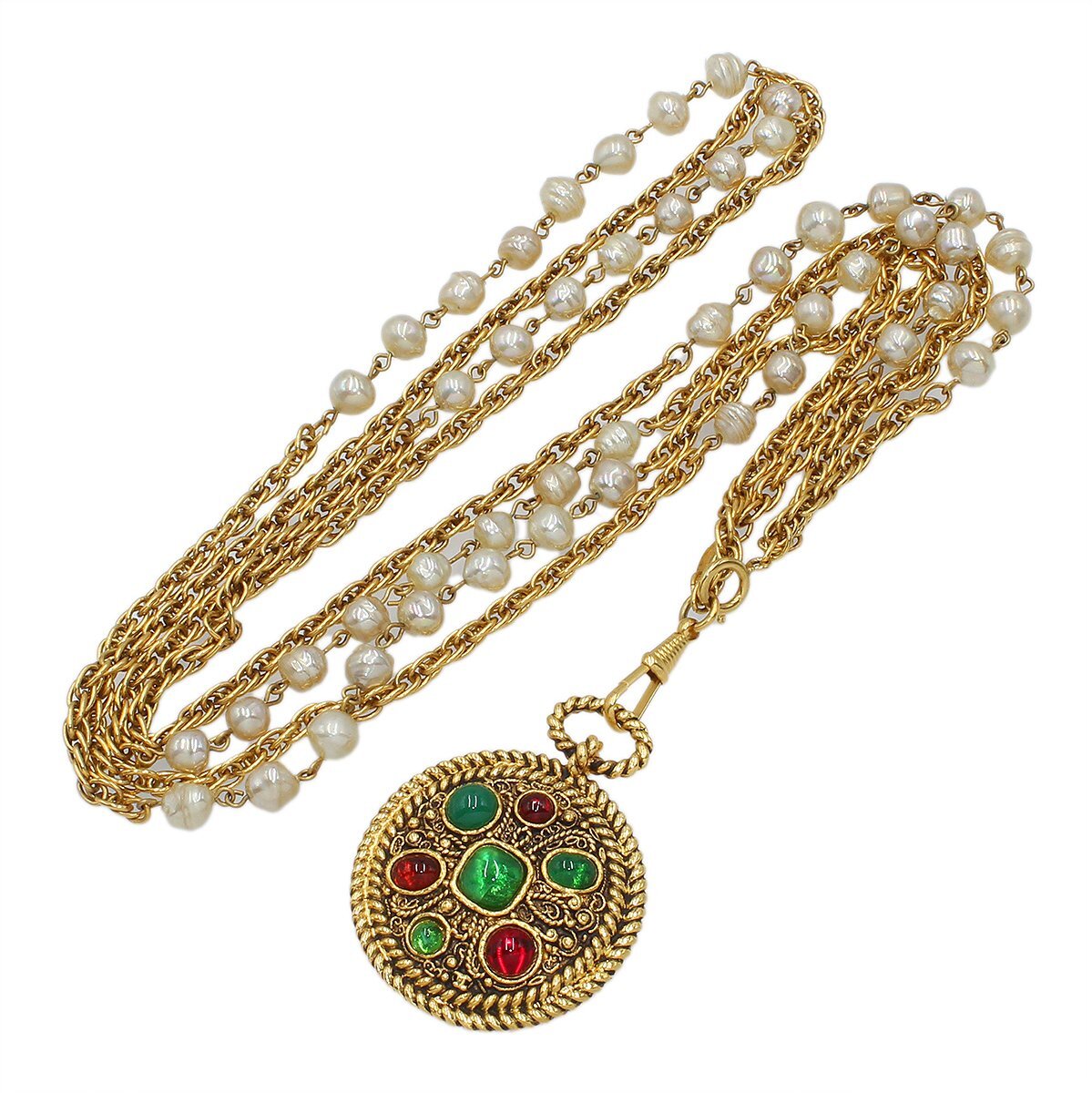 ★H2958 超美品!! シャネル グリポワ フェイクパール ロング チェーン ネックレス 1958 ゴールド CHANEL ヴィンテージ レディース★_1