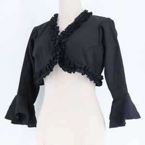 『送料無料』【フラメンコ衣装】ブラック ブラウス ボレロ 黒 無地 フリル 豪華 ダンス用