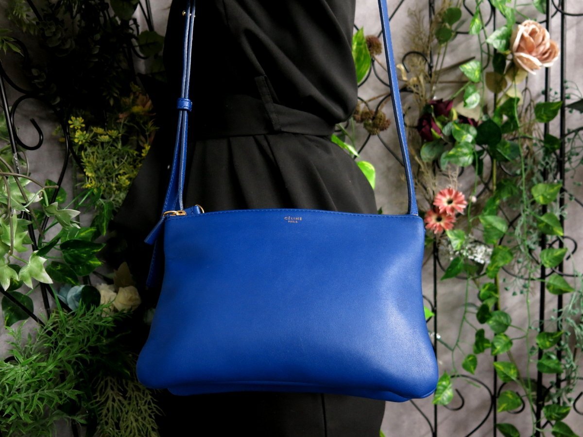 ○超美品○CELINE セリーヌ○TRIO トリオ○カーフ レザー 本革 