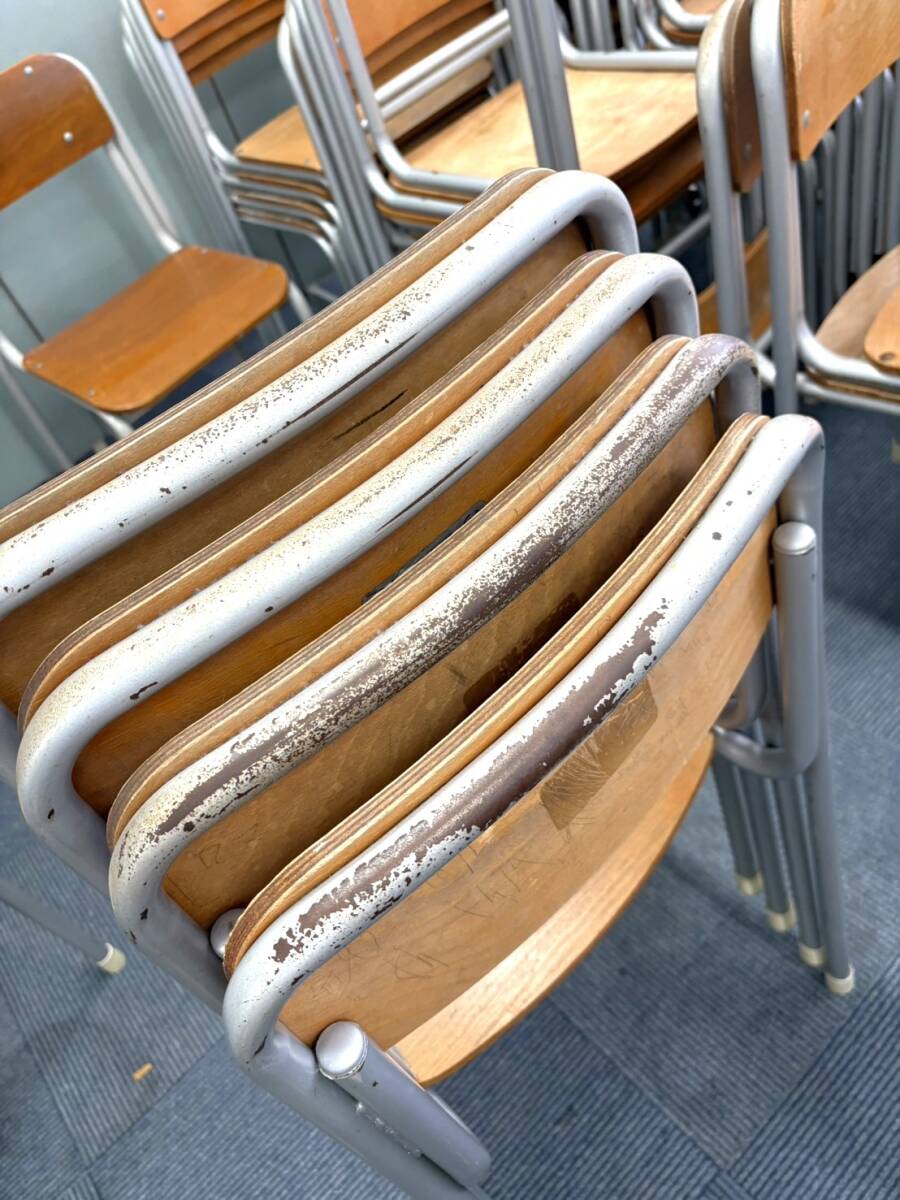 YF27B) 2脚セット 学校 椅子 学習 イス 教室 インダストリアル 昭和レトロ カフェ 店舗_8