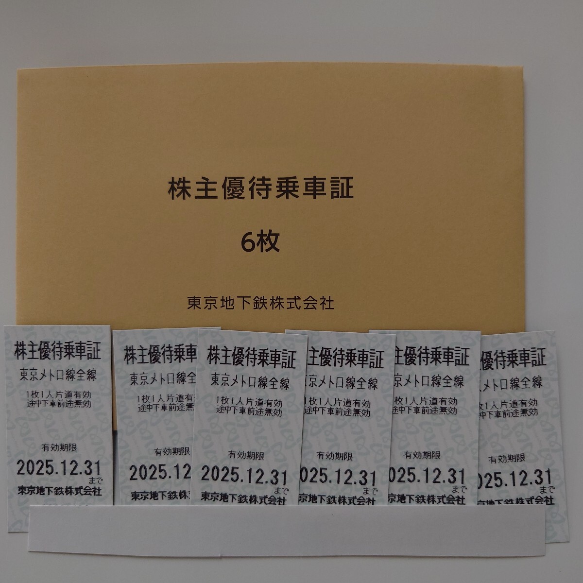東京メトロ 株主優待６枚　有効期限2025/12/31　送金込み　東京地下鉄_2