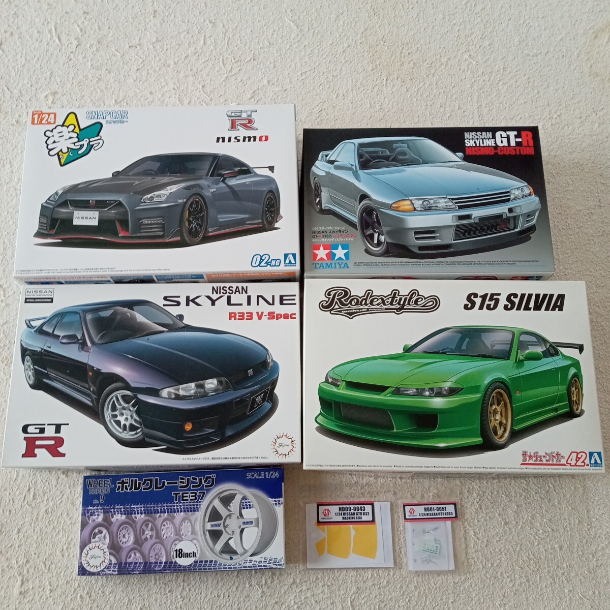 1/24 アオシマ R35GT-R nismo・S15シルビア ロデックスタイル・フジミ R33 GT-R V-spec・タミヤR32 GT-R nismo custom・ロゴデカール等_1
