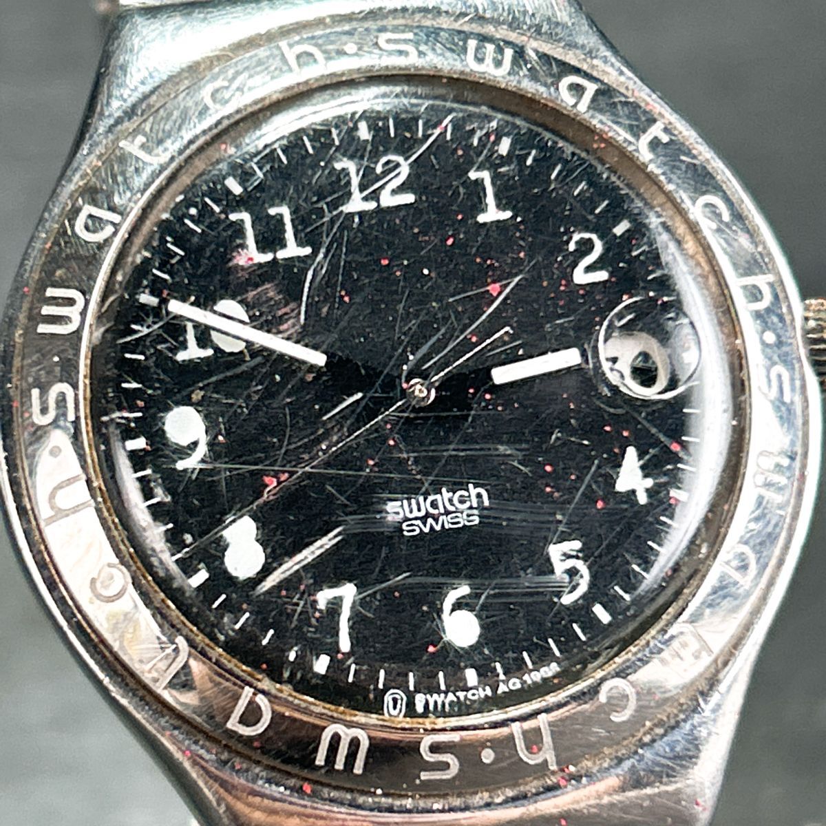SWATCH スウォッチ IRONY アイロニー AG1996 腕時計 クオーツ アナログ カレンダー ブラック文字盤 ステンレススチール 新品電池交換済み_1