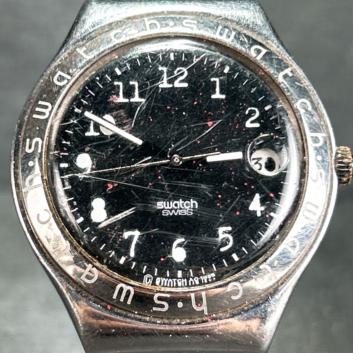 SWATCH スウォッチ IRONY アイロニー AG1996 腕時計 クオーツ アナログ カレンダー ブラック文字盤 ステンレススチール 新品電池交換済み_3