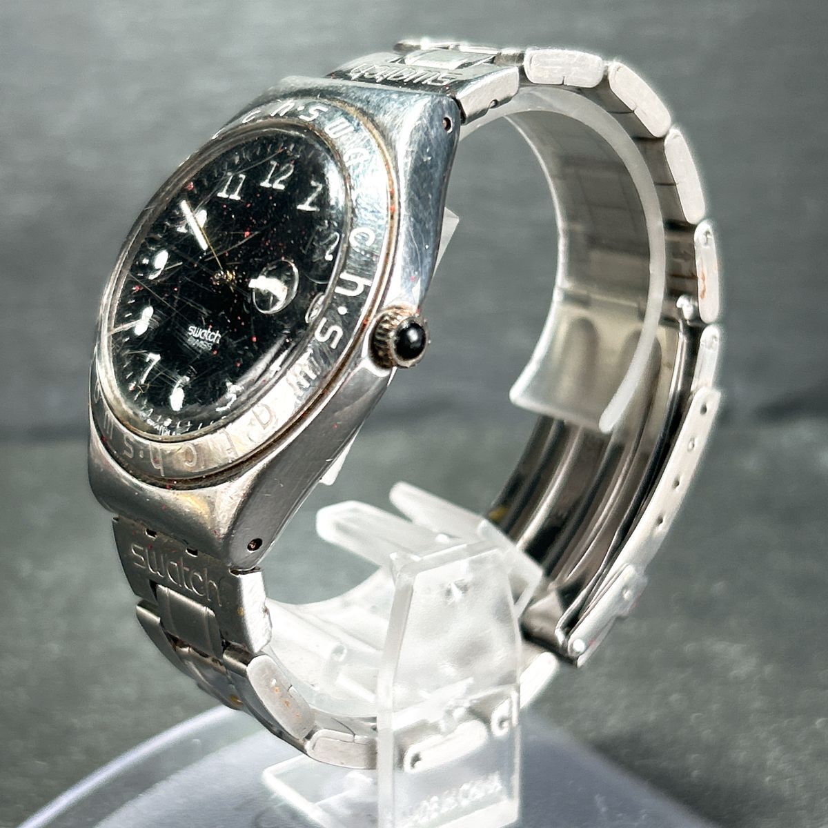 SWATCH スウォッチ IRONY アイロニー AG1996 腕時計 クオーツ アナログ カレンダー ブラック文字盤 ステンレススチール 新品電池交換済み_4