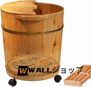 木製 フットバス バケツ 蓋付き 排水口つき キャスター 保温フットバス 家庭用 マッサー
