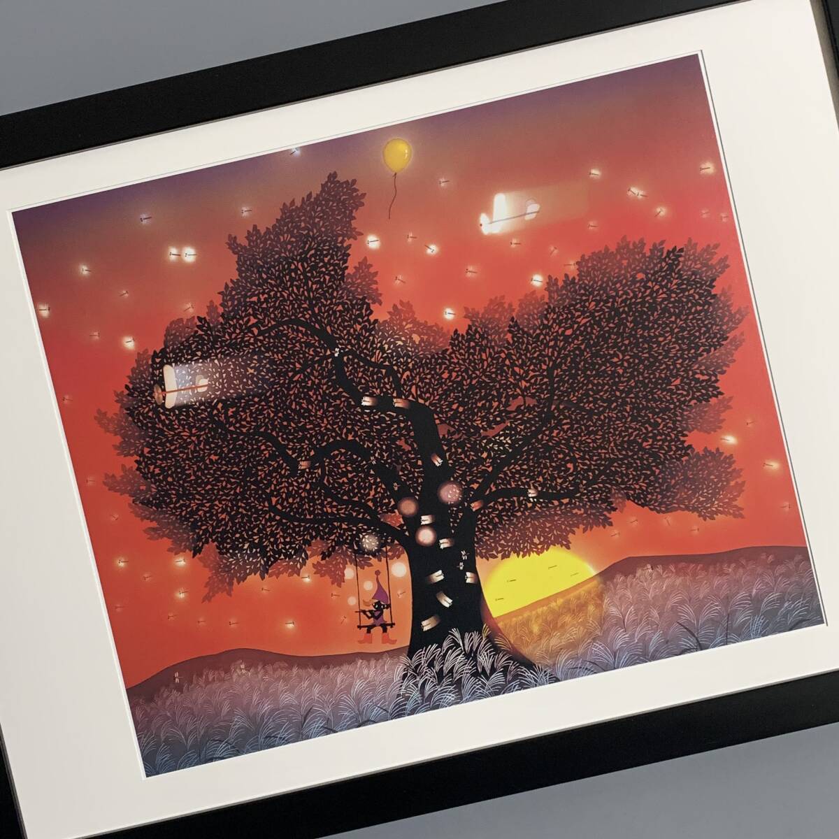 □藤城清治□「夕日の樹 1999」/A4額装品/2000年カレンダーイラスト