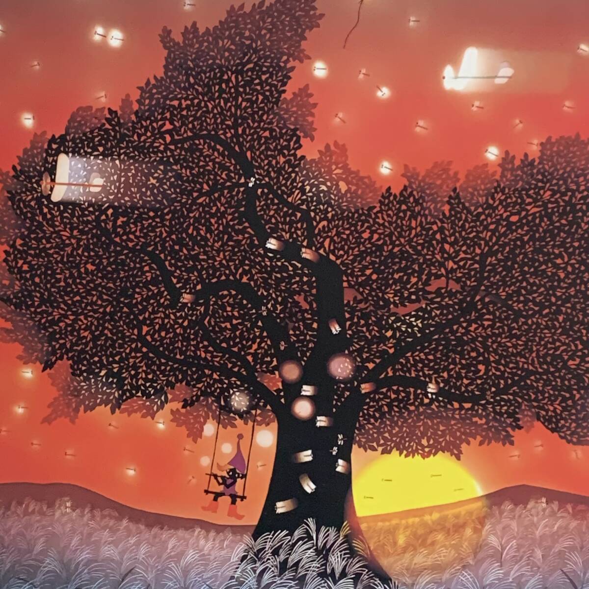 □藤城清治□「夕日の樹 1999」/A4額装品/2000年カレンダーイラスト